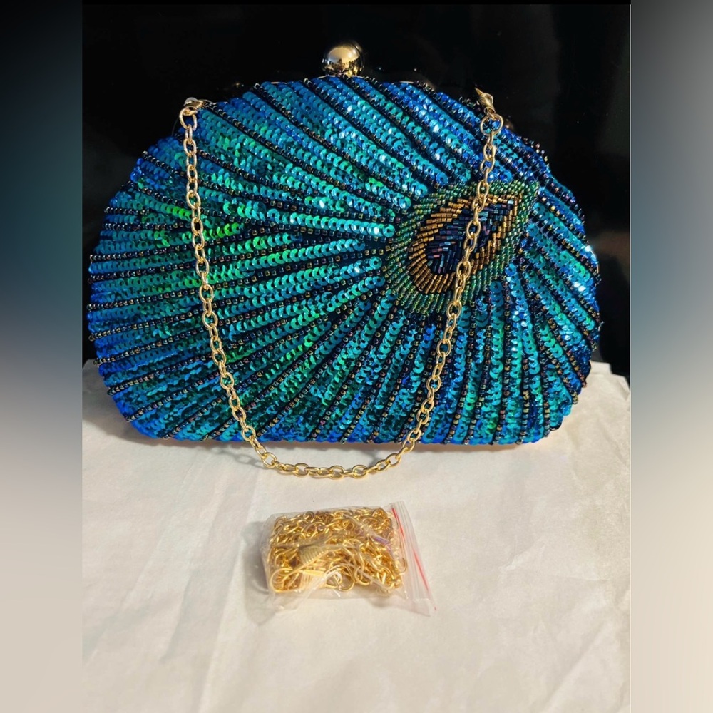 Blue Peacock Sequin Evening Clutch